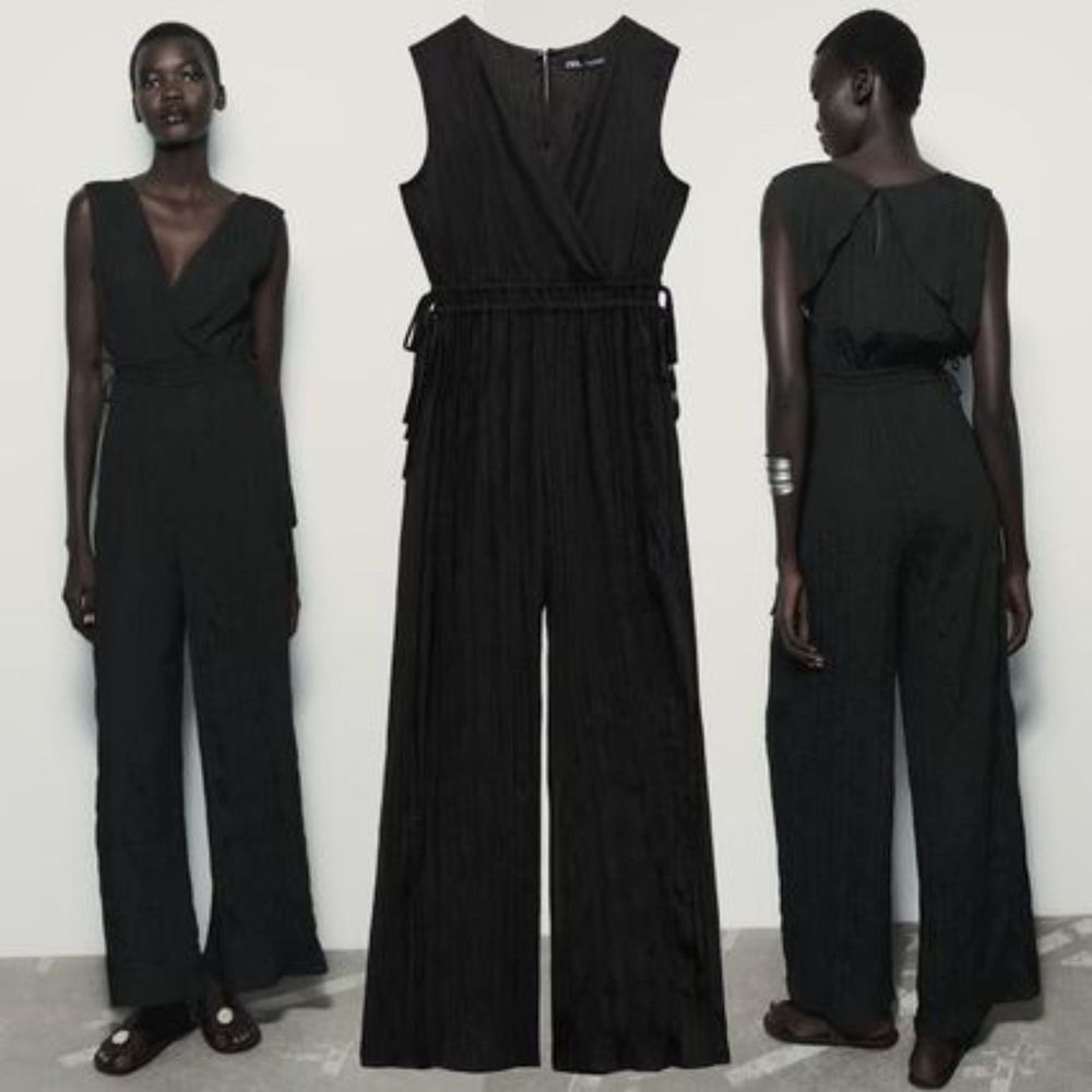 Zara WRINKLED SATIN EFFECT JUMPSUIT